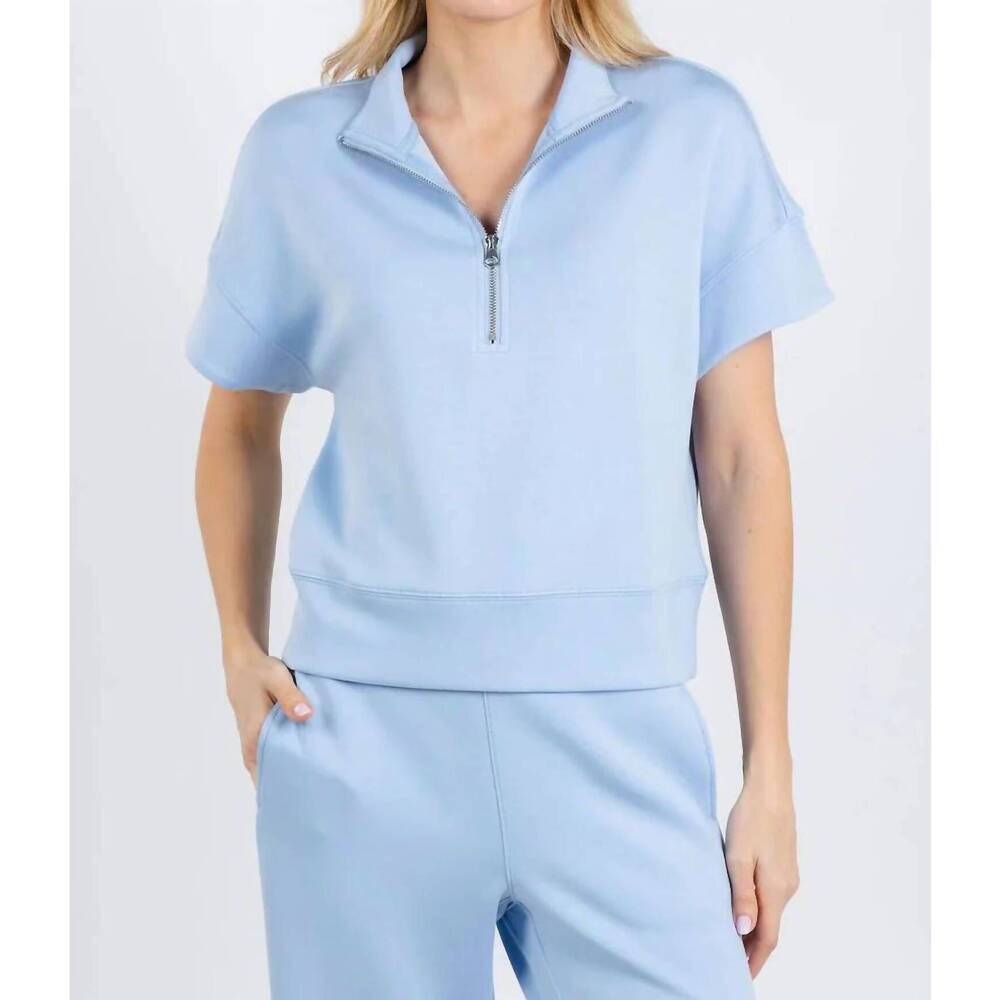 NEW ELLIOTT LAUREN comfort zone quarter zip top in sky blue